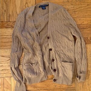 Ralph Lauren Tan Cable-Knit Cotton Cardigan